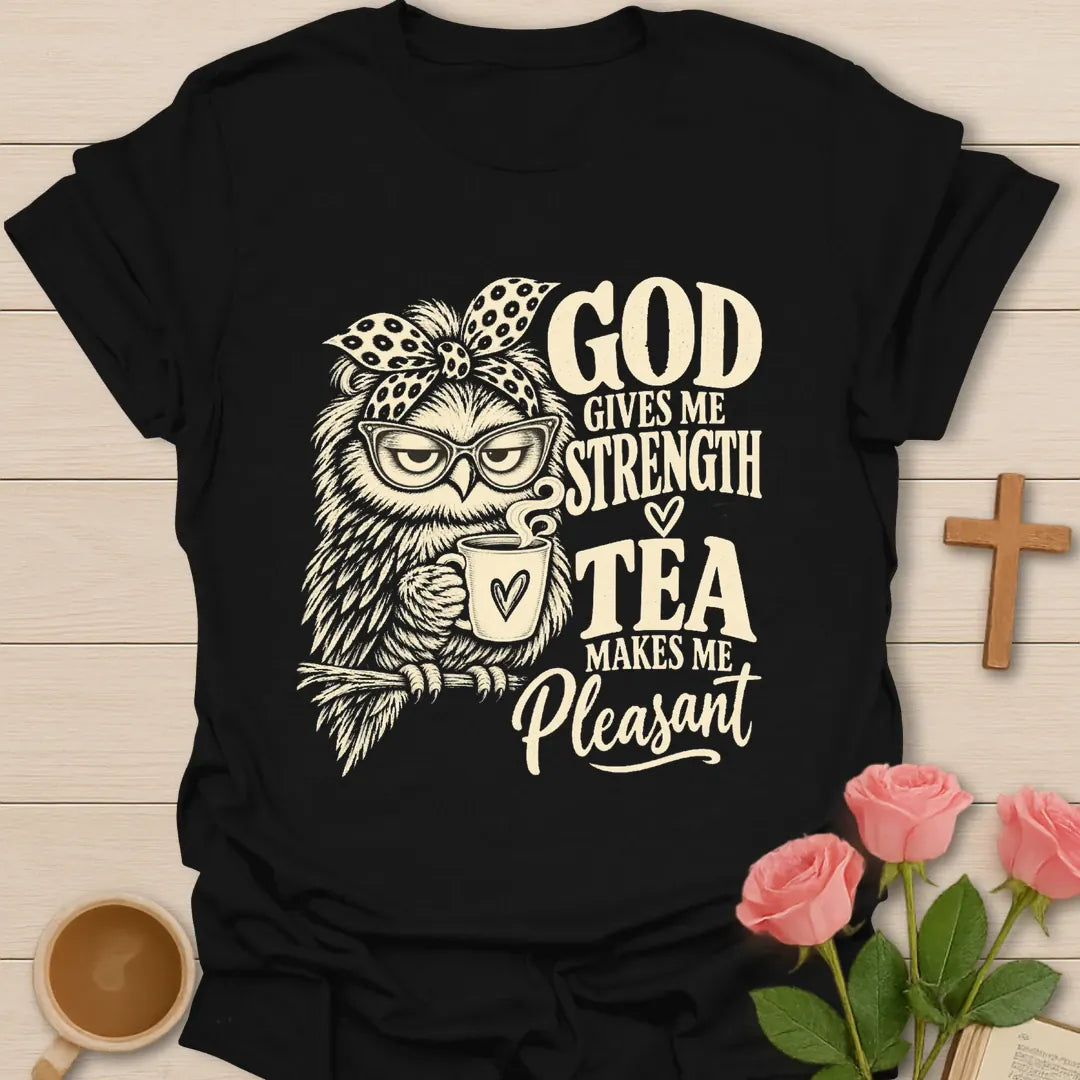 Makes Me Pleasant t-shirt with playful tea-themed lettering - Black