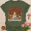 Mildly Overstuffed shirt with playful lettering and a faith-inspired Thanksgiving design. - Military Green