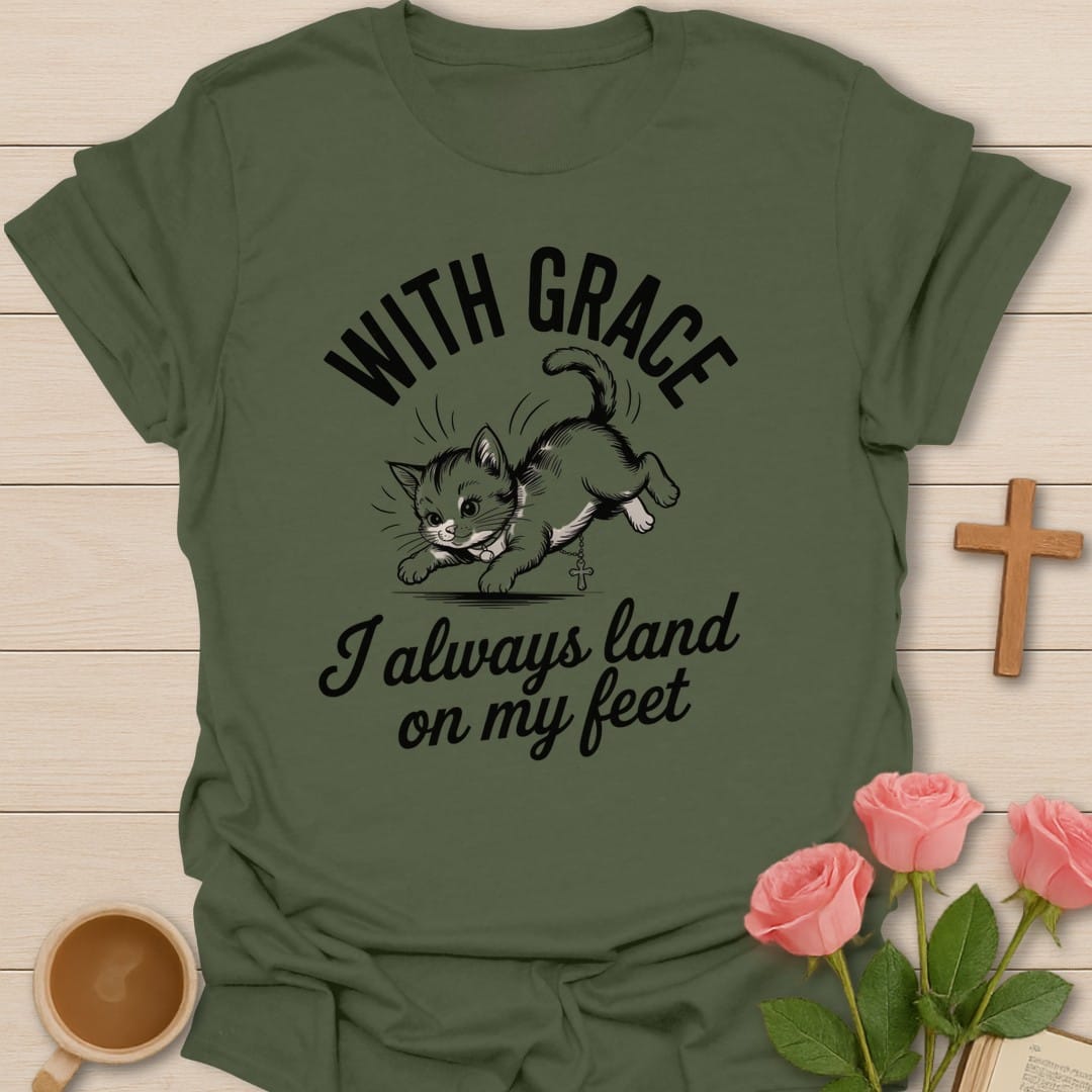 With Grace t-shirt with elegant lettering and grace-themed faith design - Military Green