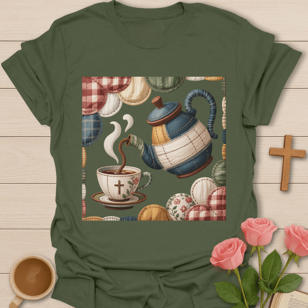 Faux Patchwork Quilted Tea Pour T-Shirt T-Shirt