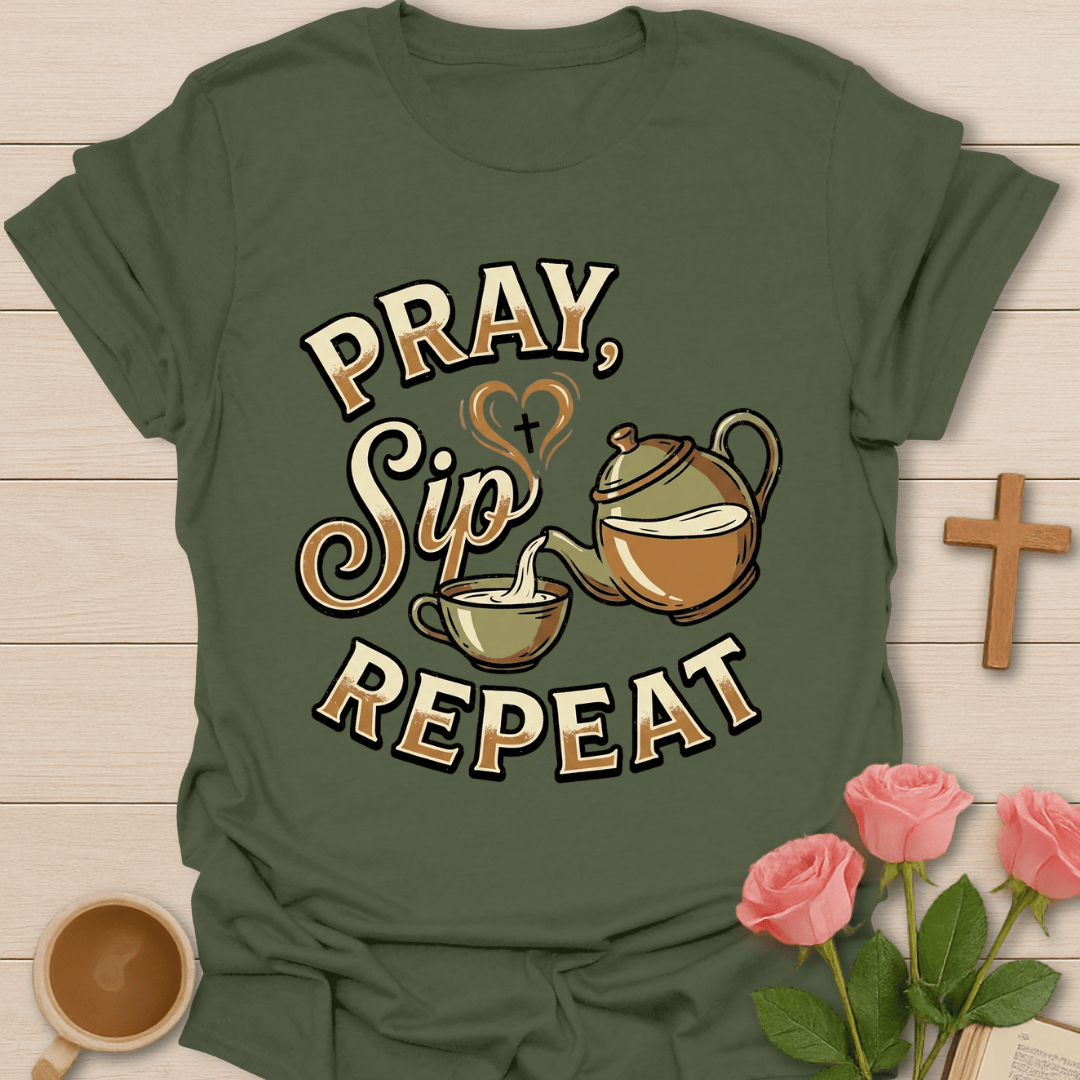 Pray Sip Repeat Christian Tea T-Shirt T-Shirt