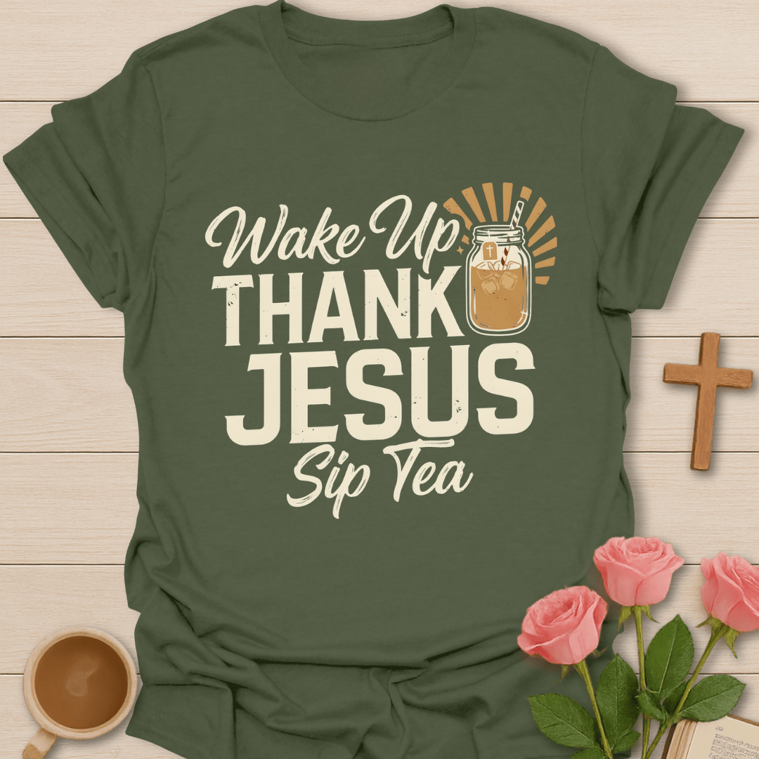 Thank Jesus Sip Tea T-Shirt KozzyCo Christian and tea lover design