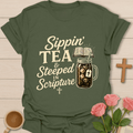 Steeped In Scripture Tea T-Shirt KozzyCo Christian and tea lover design