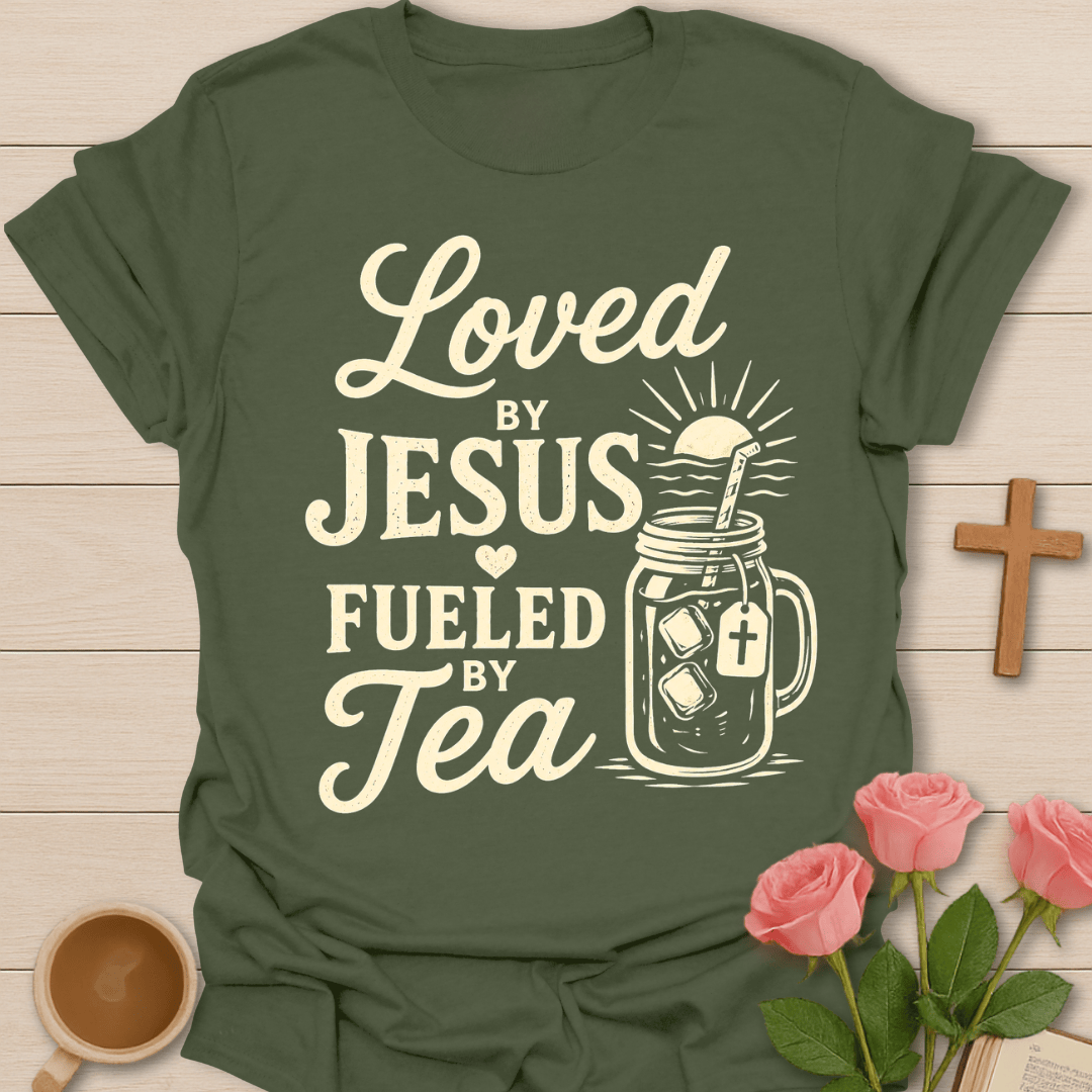Loved By Jesus Tea T-Shirt KozzyCo Christian and tea lover design