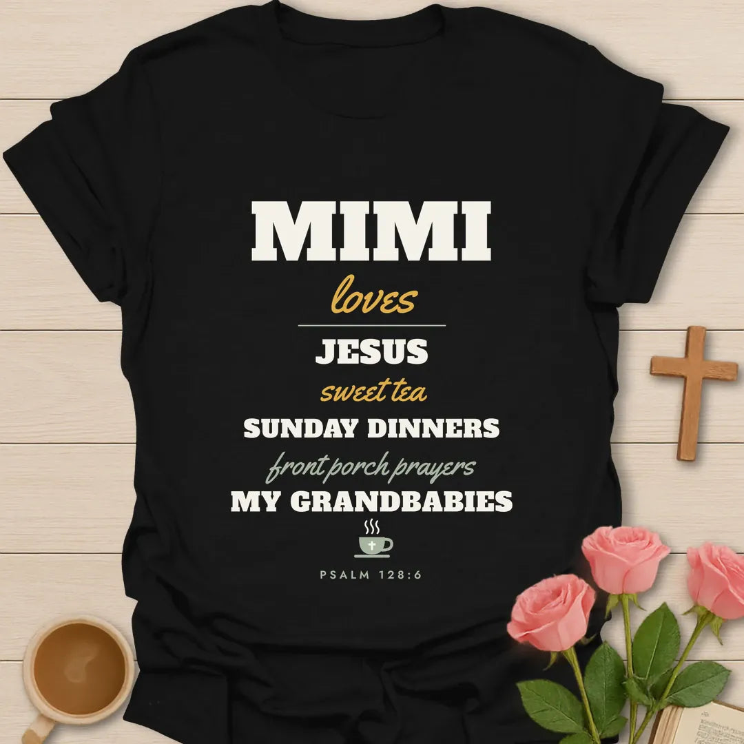 Mimi Loves Christian t-shirt with faith-inspired lettering and design - Black