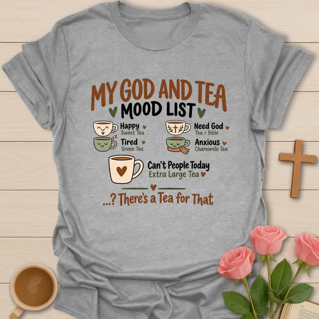 Mood List funny Christian t-shirt with playful list-style lettering - Sport Grey