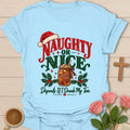 Naughty Or Nice Sweet Tea t-shirt with playful Christmas lettering and sweet tea design - Light Blue