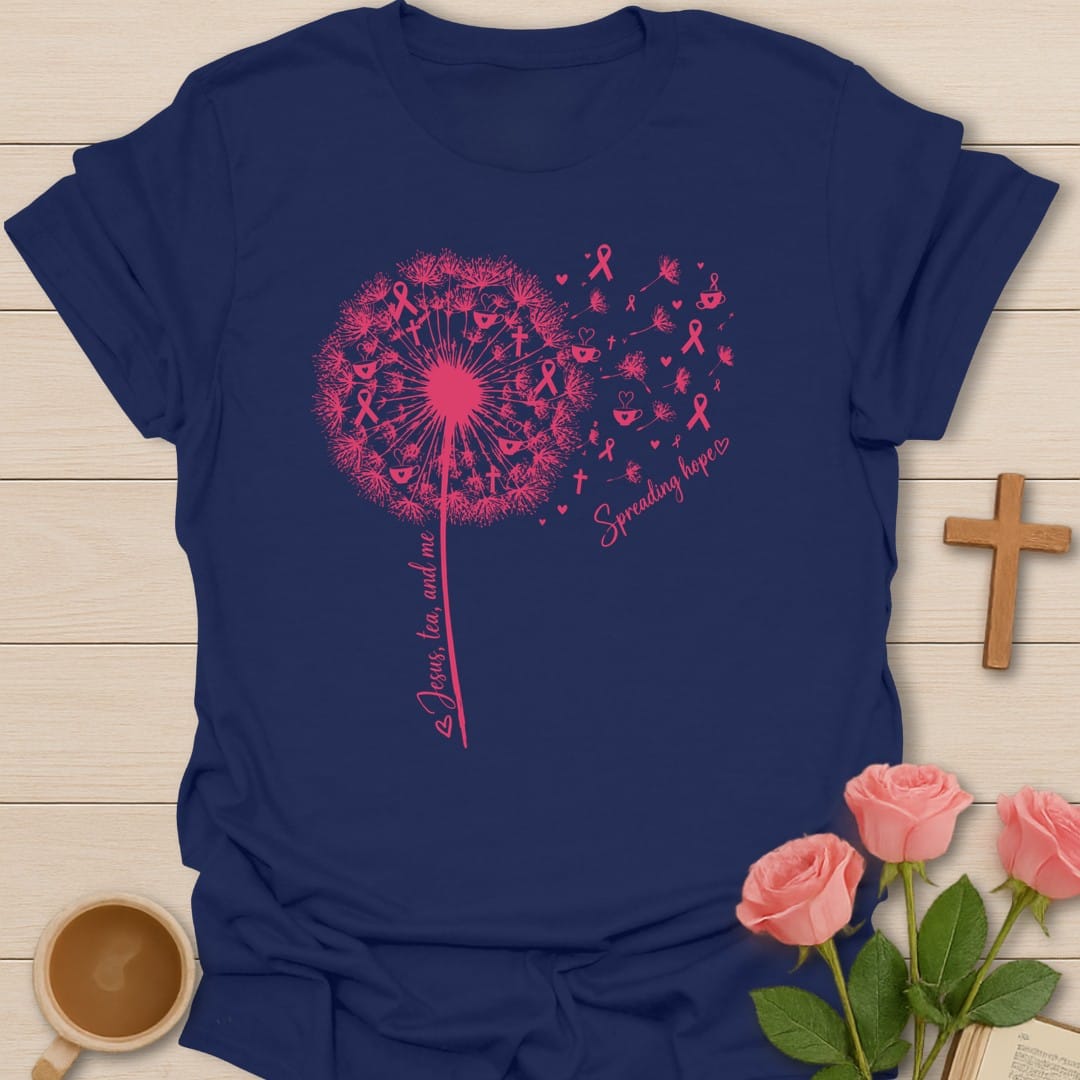 Spreading Hope t-shirt with hopeful lettering and tea cup faith design - Navy