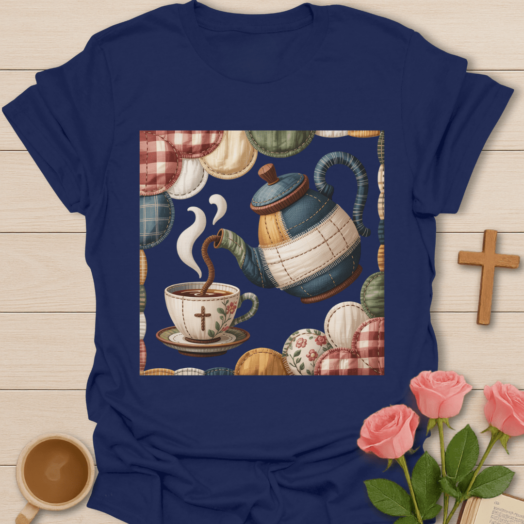 Faux Patchwork Quilted Tea Pour T-Shirt T-Shirt