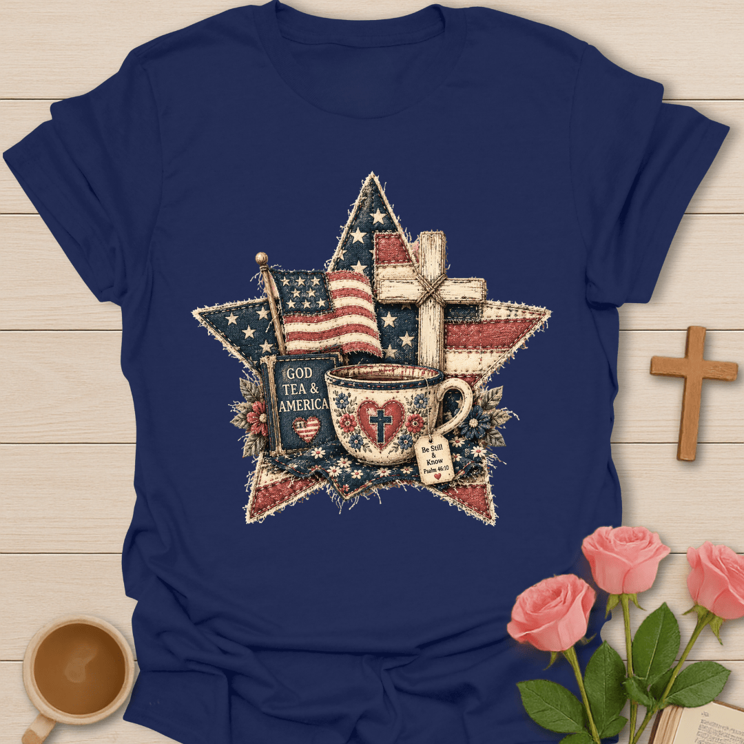 God Tea & America Faux Patchwork T-Shirt T-Shirt