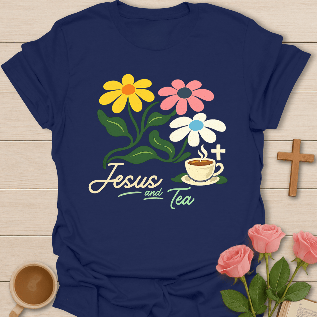 Floral Jesus & Tea T-Shirt KozzyCo Christian and tea lover design