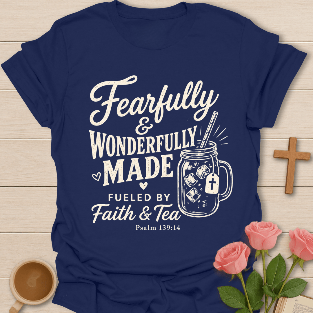 Wonderfully Made Faith Tea T-Shirt KozzyCo Christian and tea lover design