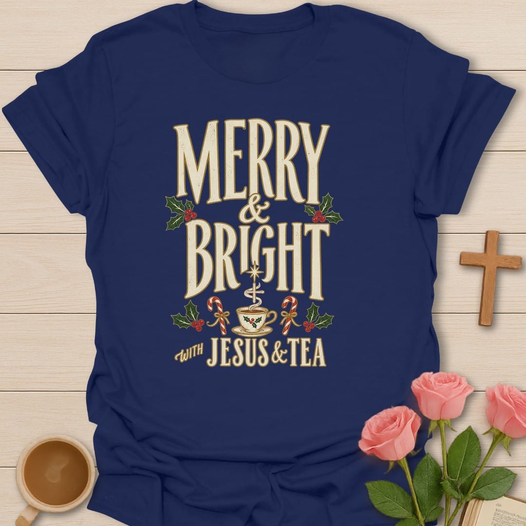 Spiked Comfort t-shirt with cozy lettering and faith-inspired design - Navy