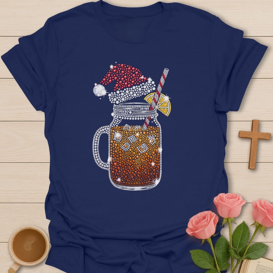 Sweet Tea Santa t-shirt with festive Santa artwork and faith-inspired design - Navy