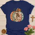Jesus Tea Pumpkin t-shirt with cozy fall pumpkin and tea artwork and faith-inspired design - Navy