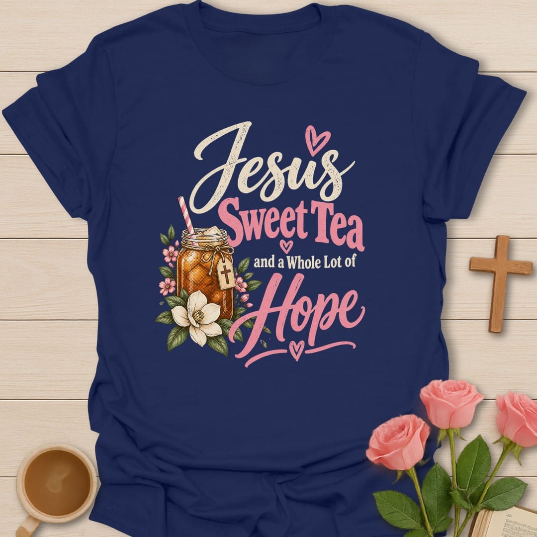 Sweet Tea Hope t-shirt with sweet tea lettering and hopeful faith design - Navy