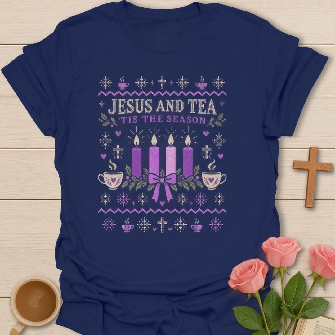 Advent Jesus Tea t-shirt with Advent lettering and faith-inspired design - Navy
