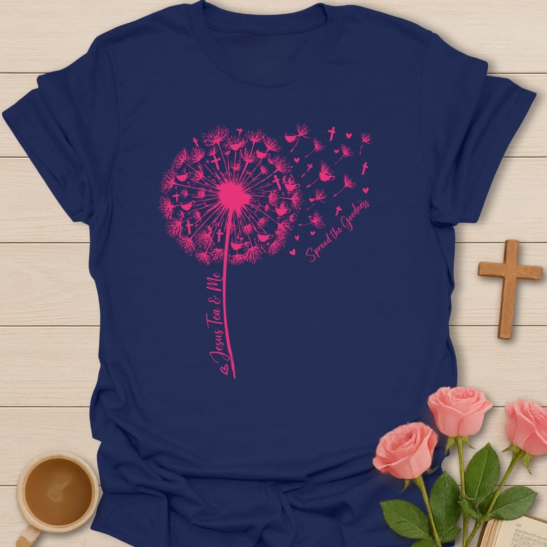 Spread The Goodness t-shirt with cheerful lettering and faith-inspired design - Navy