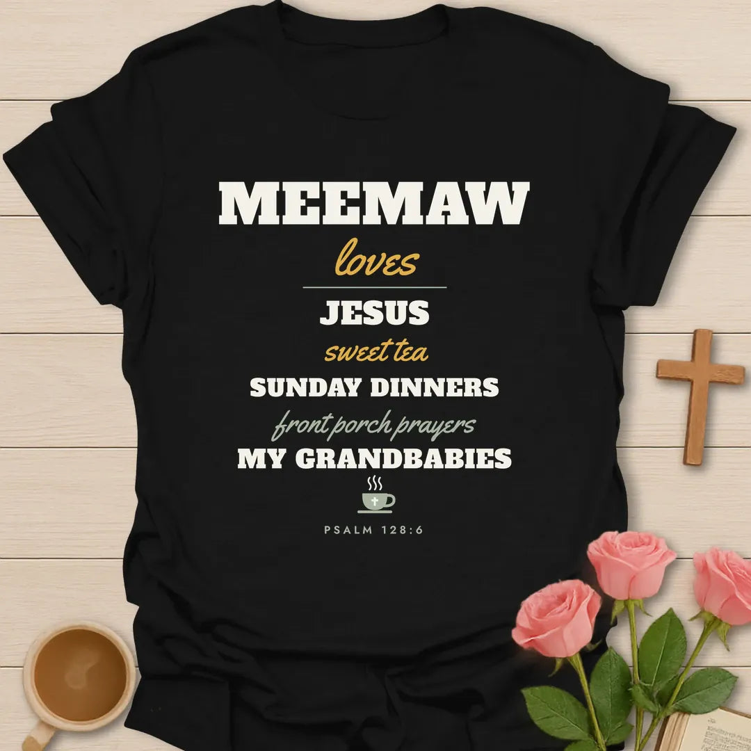 Neemaw Loves Christian t-shirt with faith-inspired lettering and design - Black