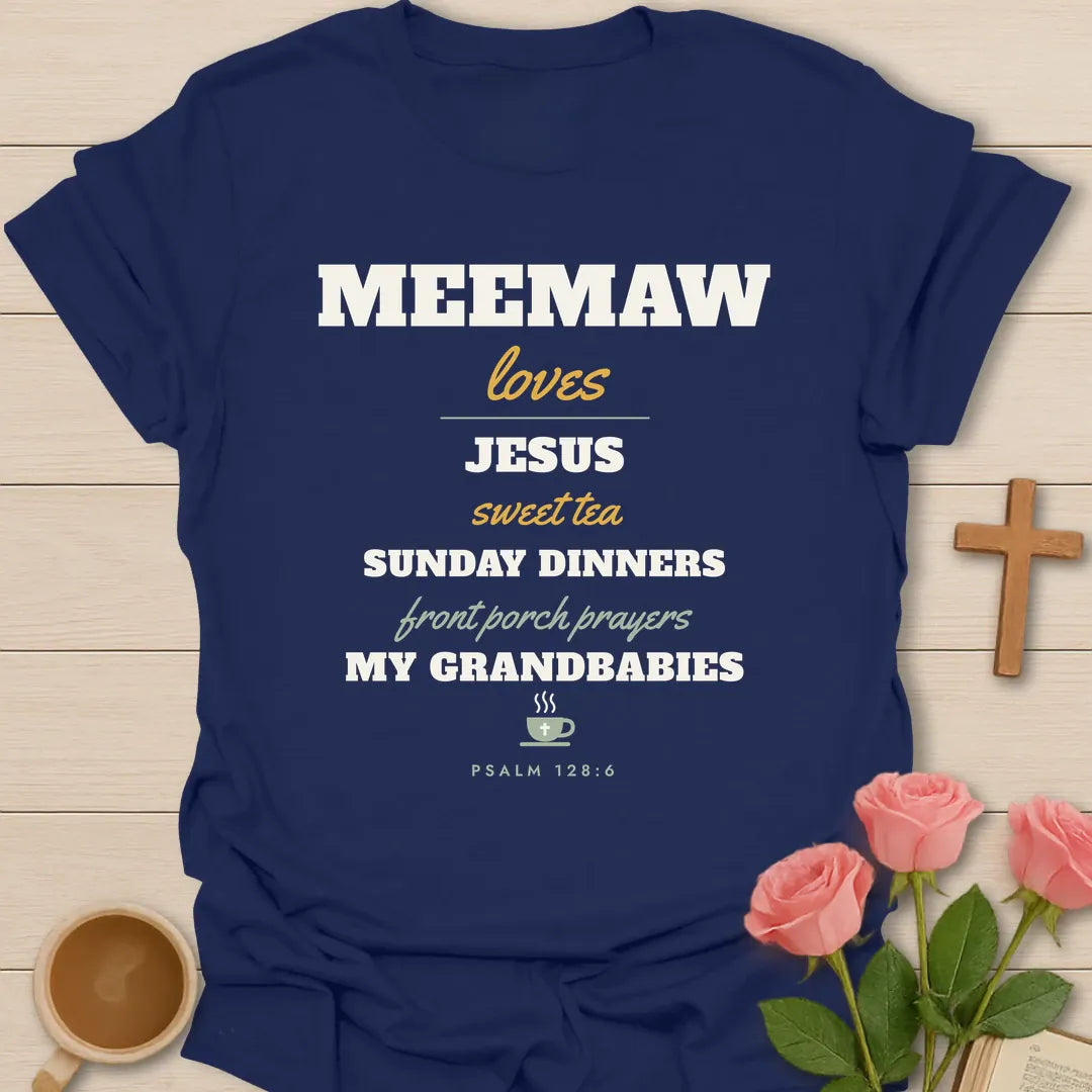 Neemaw Loves Christian t-shirt with faith-inspired lettering and design - Navy