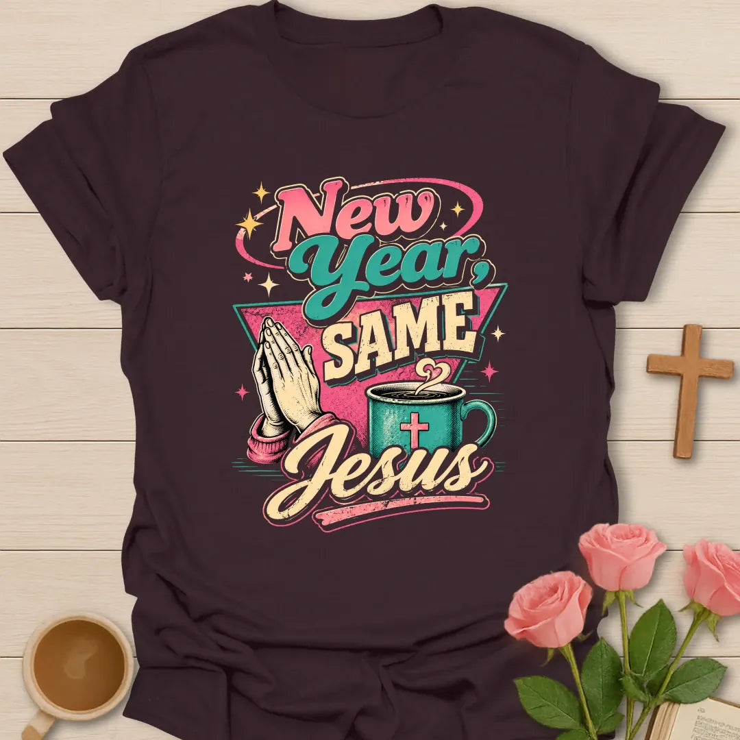 New Year Same Jesus shirt with fresh start faith lettering - Dark Chocolate