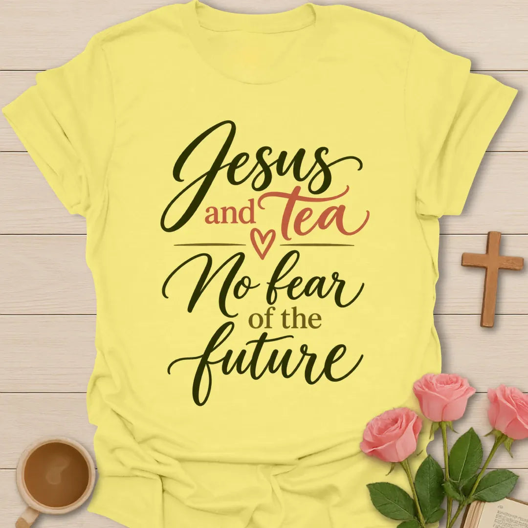 No Fear Christian shirt with 2 Timothy 1:7 verse and faith-inspired design. - Cornsilk