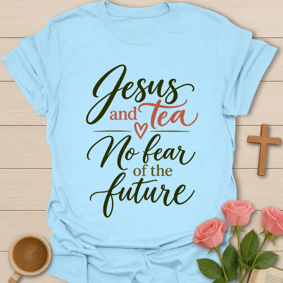 No Fear Christian shirt with 2 Timothy 1:7 verse and faith-inspired design. - Light Blue