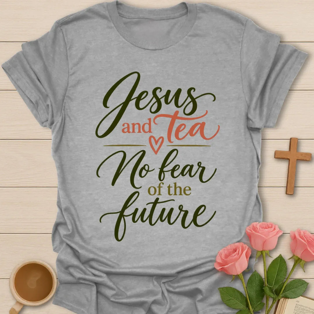 No Fear Christian shirt with 2 Timothy 1:7 verse and faith-inspired design. - Sport Grey