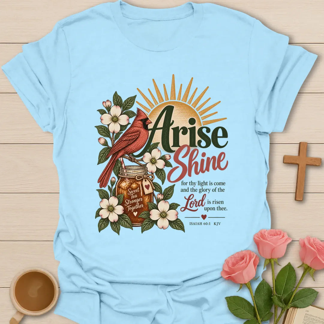 Northern Cardinal Christian tea t-shirt with bird artwork and faith-inspired design. - Light Blue
