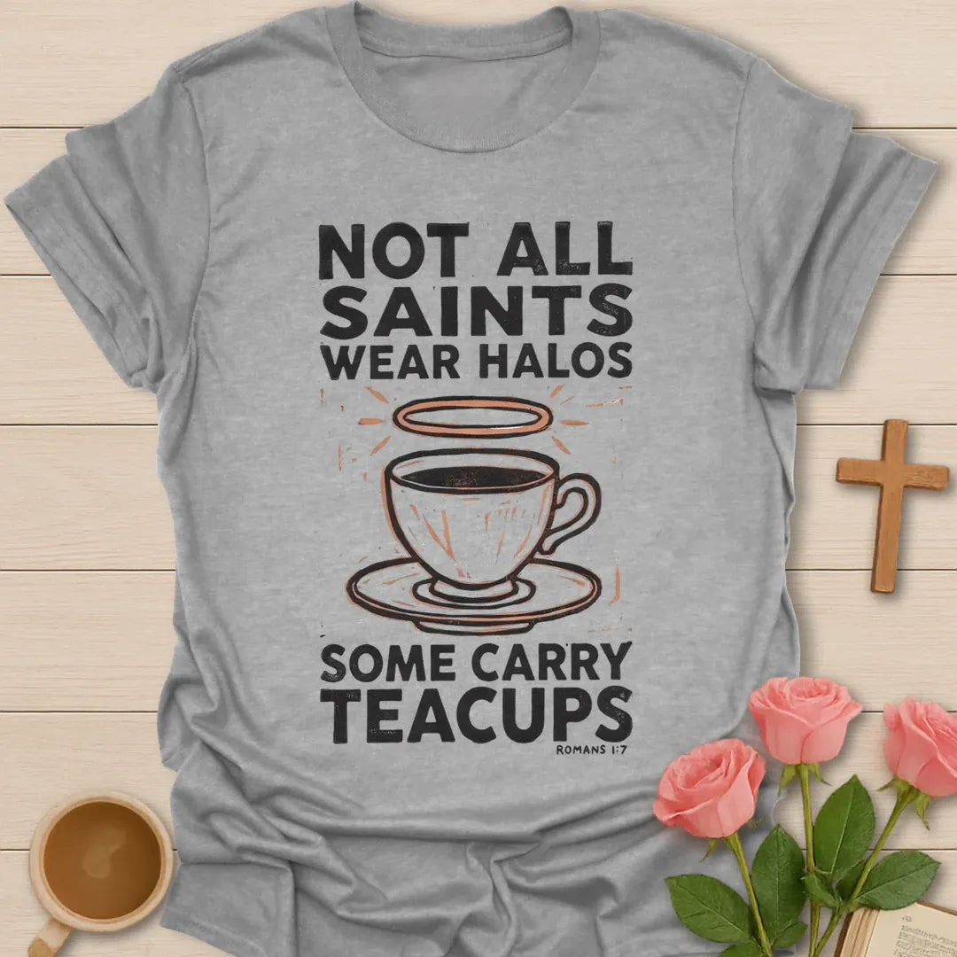 Not All Saints Wear Halos Christian t-shirt with faith-inspired tea lettering design - Sport Grey