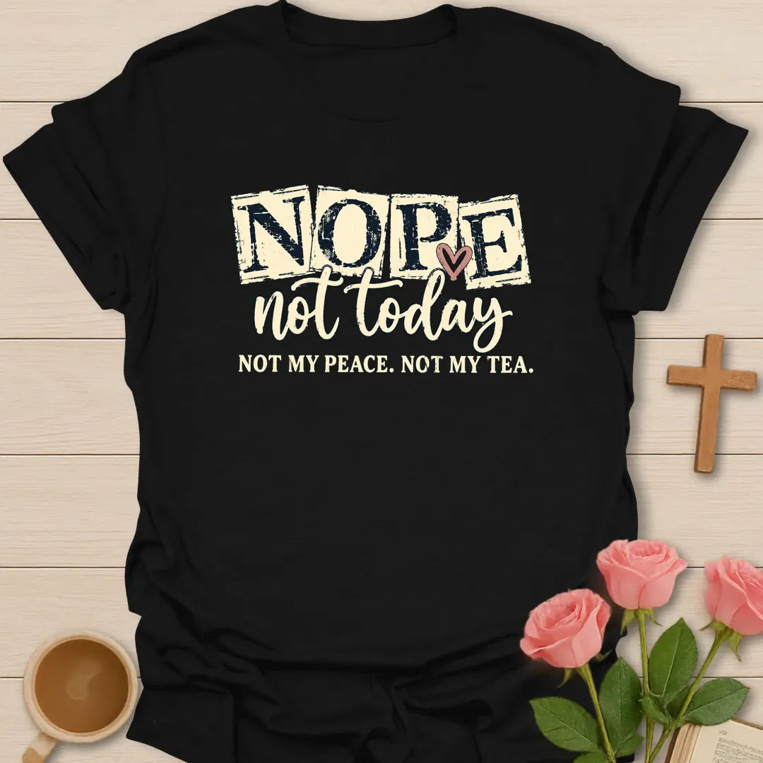Not Peace Not Tea t-shirt with faith-inspired peace and tea lettering - Black