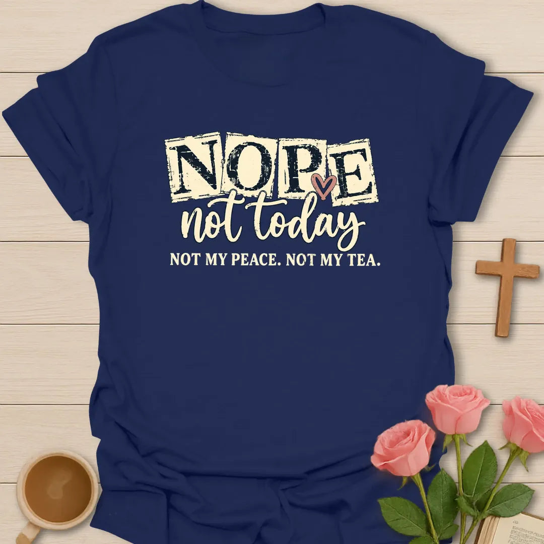Not Peace Not Tea t-shirt with faith-inspired peace and tea lettering - Navy