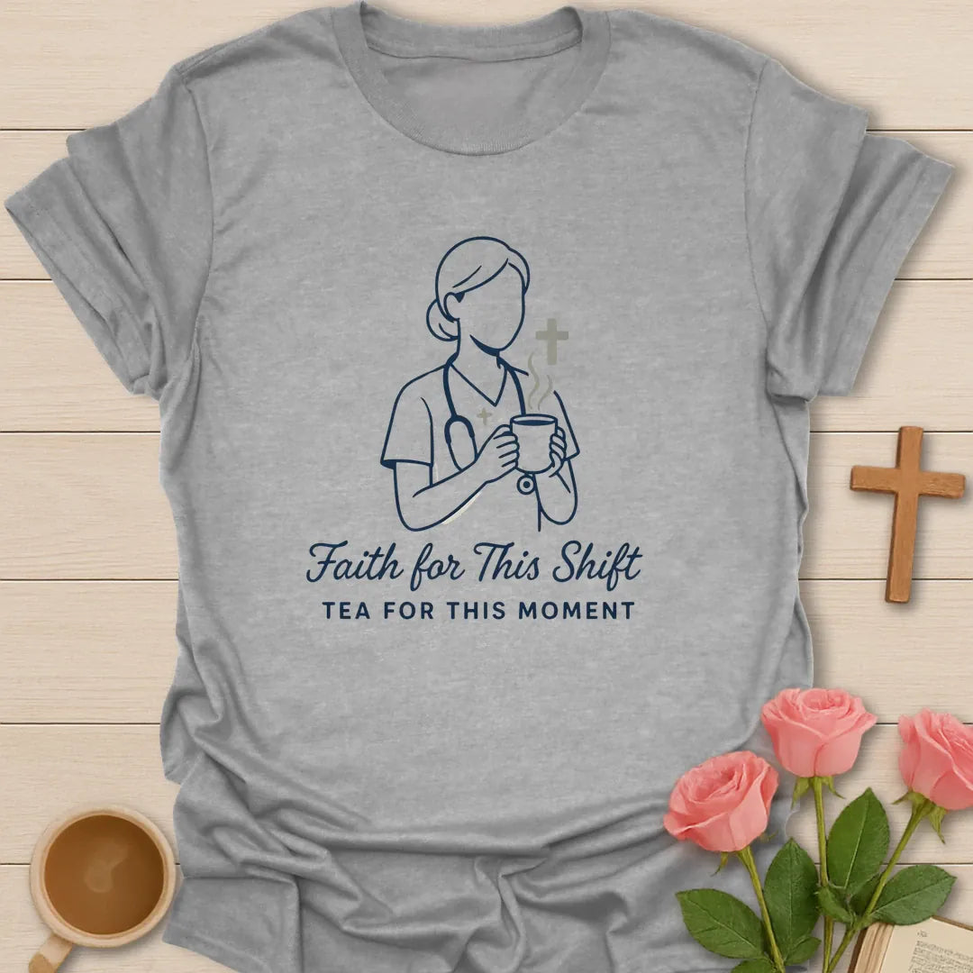Nurses Faith Christian tea shirt with faith-inspired lettering design - Sport Grey