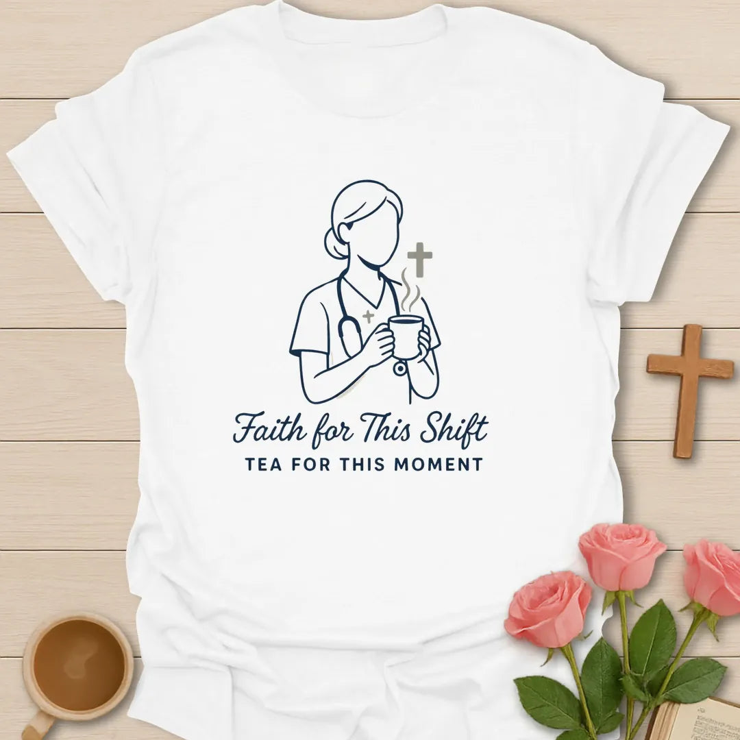 Nurses Faith Christian tea shirt with faith-inspired lettering design - White