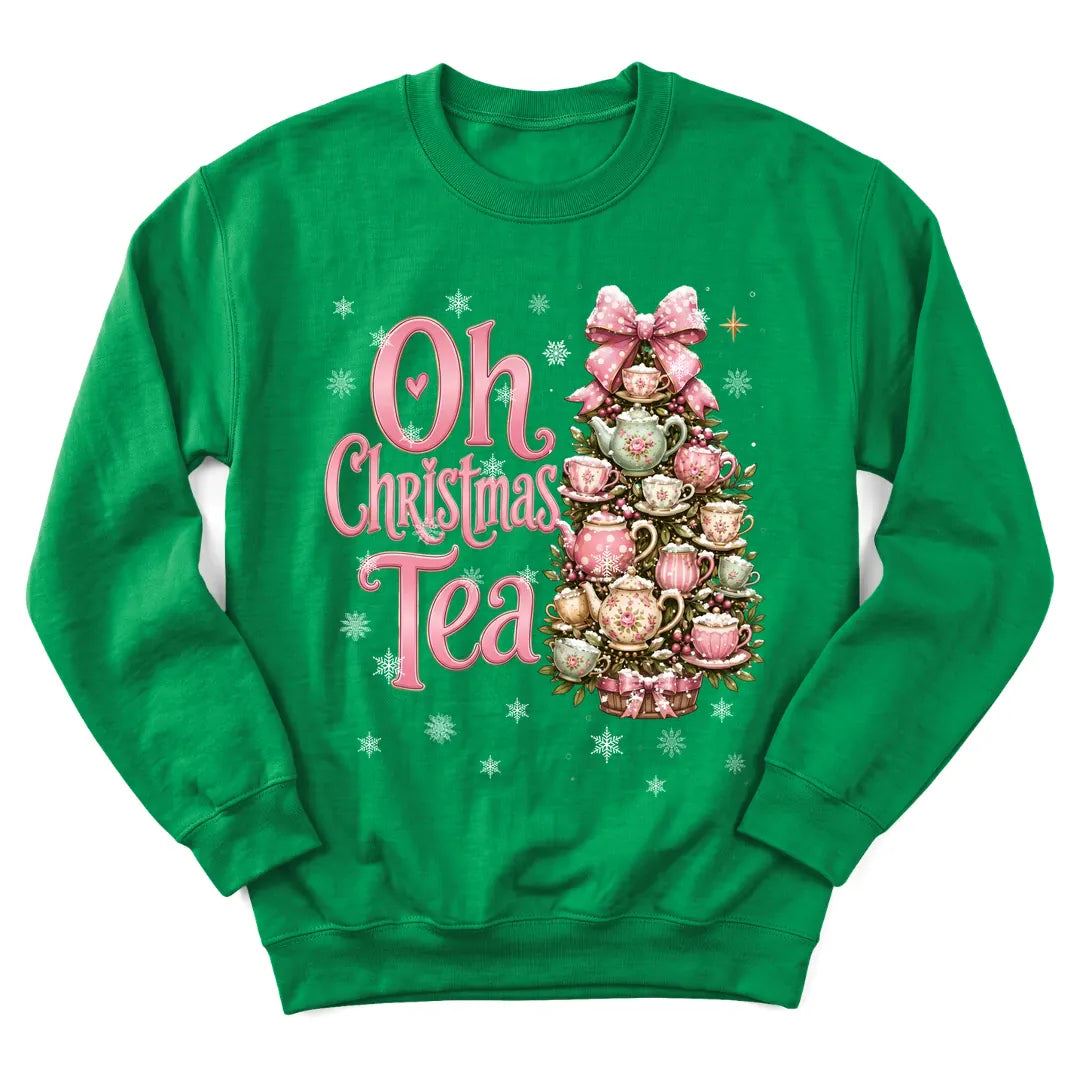 Oh Christmas Tree sweatshirt with decorated tree and faith-inspired holiday lettering - Irish Green