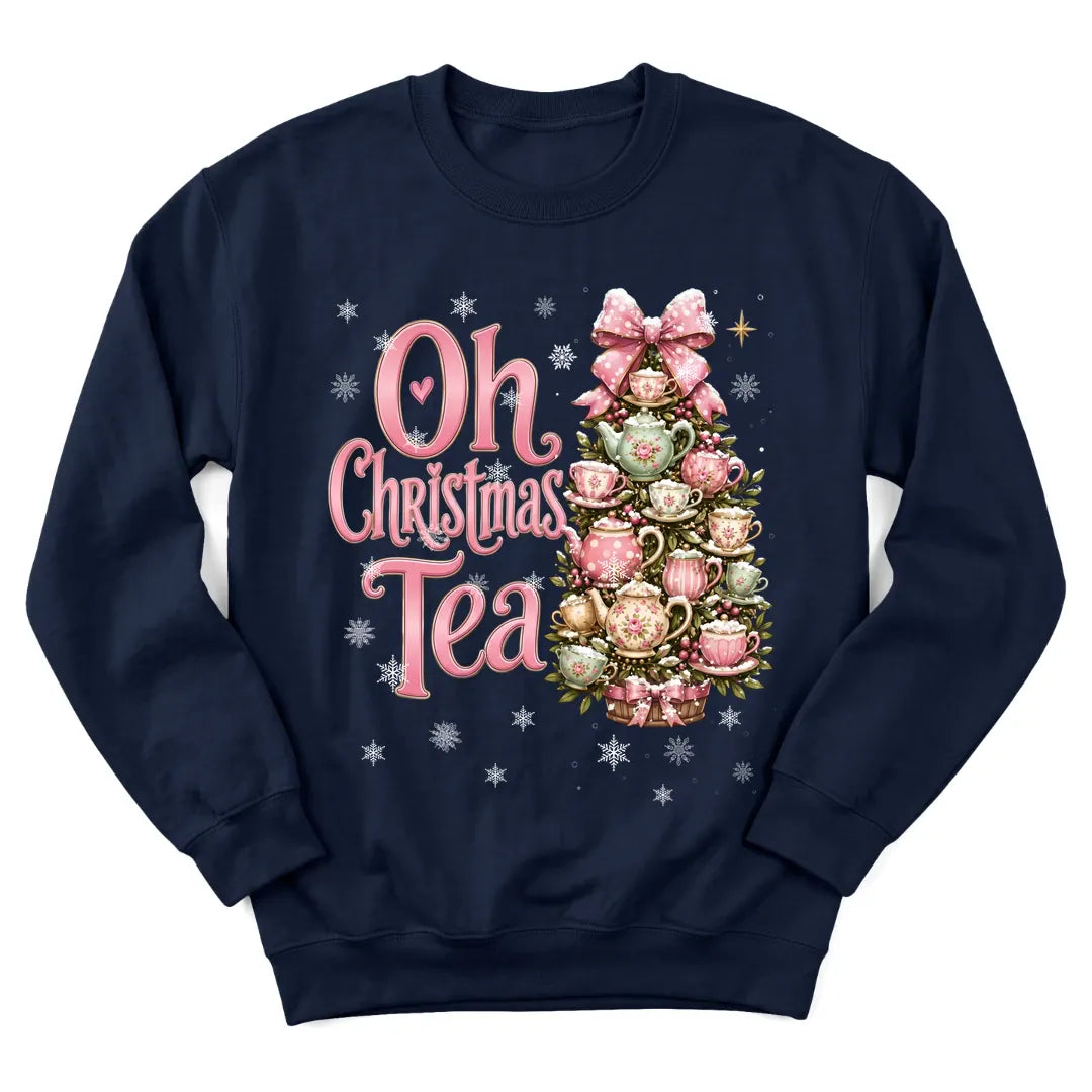 Oh Christmas Tree sweatshirt with decorated tree and faith-inspired holiday lettering - Navy