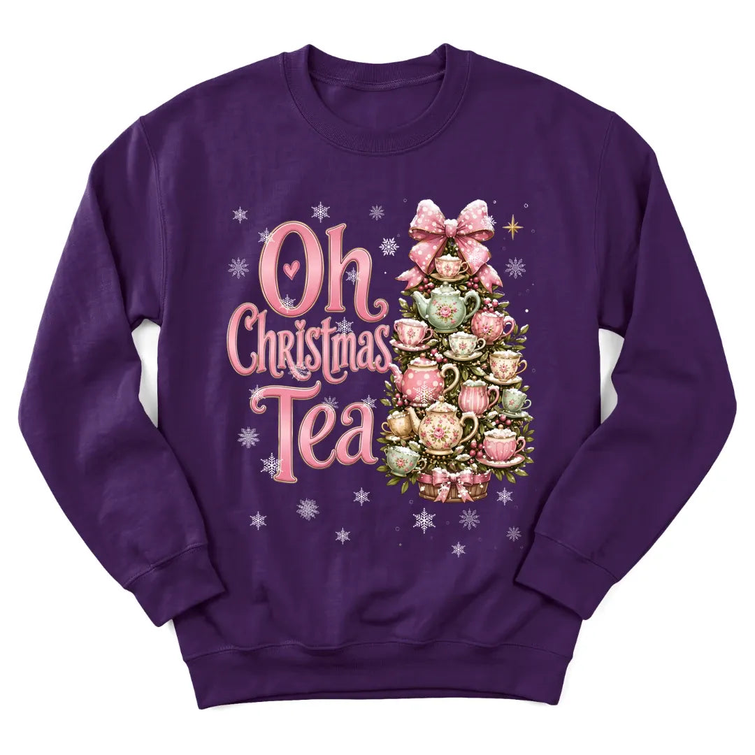 Oh Christmas Tree sweatshirt with decorated tree and faith-inspired holiday lettering - Purple
