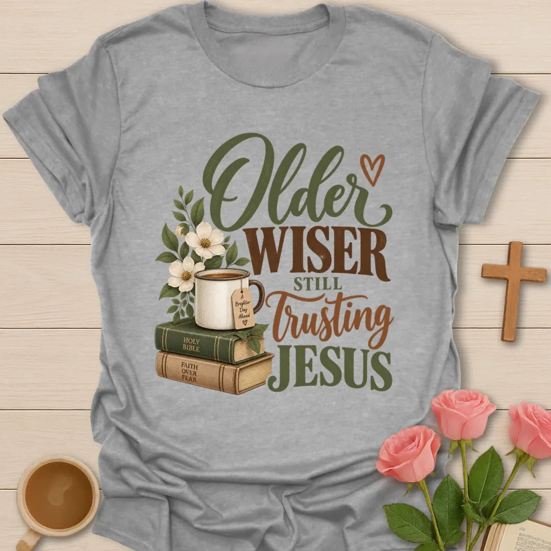 Older Wiser funny Christian t-shirt with playful faith-inspired lettering - Sport Grey