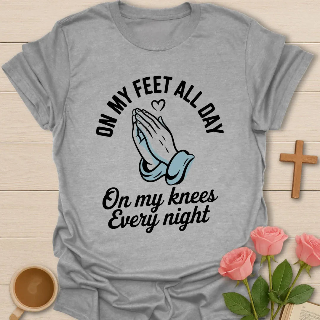 On My Feet t-shirt with steady hand-lettered typography and faith design - Sport Grey