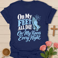 On My Knees t-shirt with prayer lettering and faith-inspired design - Navy