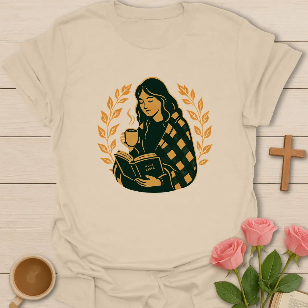Peace shirt with teacup, dove, and cream vintage lettering. - Sand
