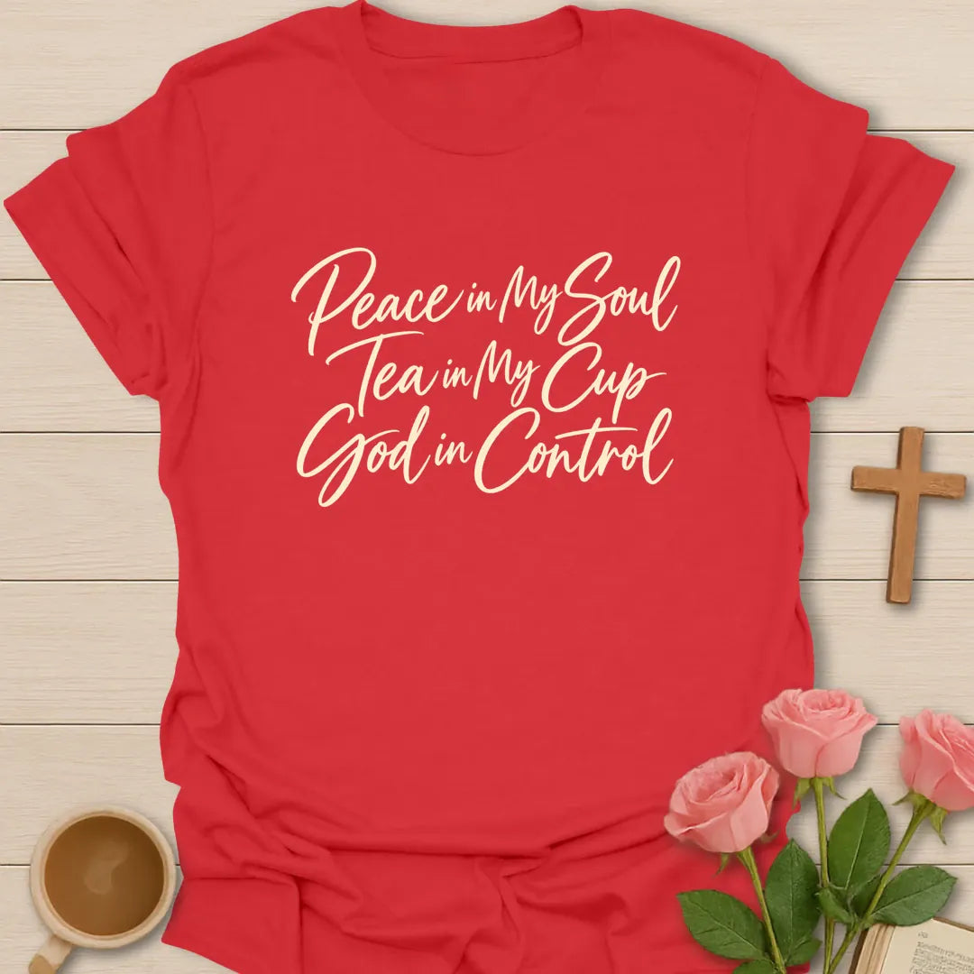 Peace Tea God t-shirt with tea and faith lettering - Red