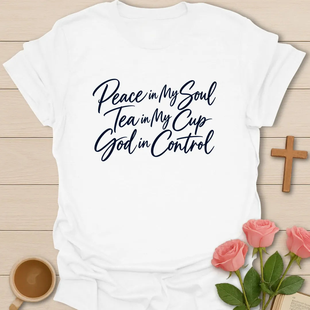 Peace Tea God t-shirt with tea and faith lettering - White