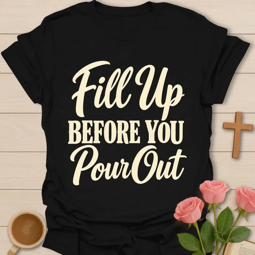 Pour Out t-shirt with teapot pouring lettering and faith-inspired design - Black