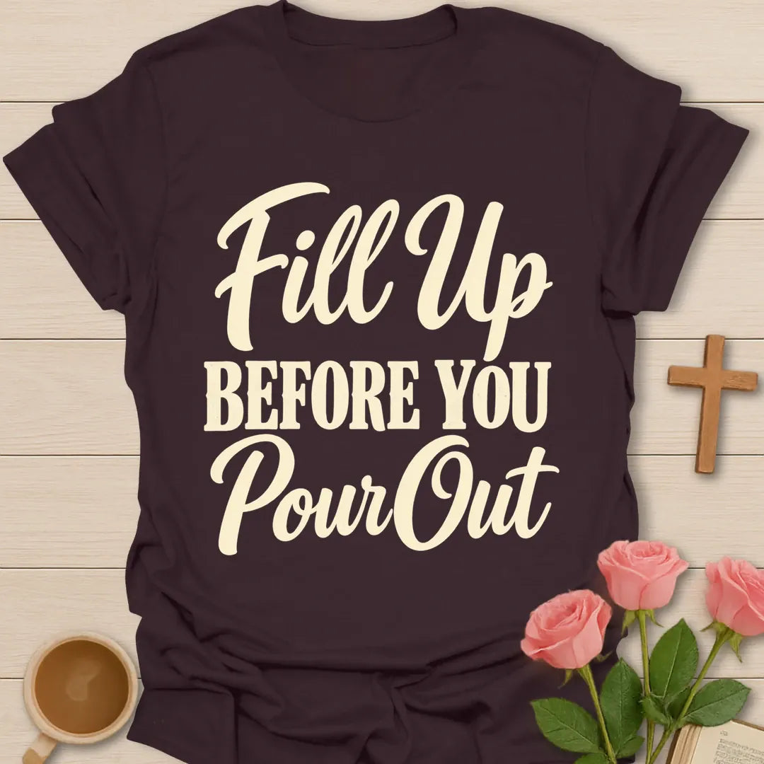 Pour Out t-shirt with teapot pouring lettering and faith-inspired design - Dark Chocolate