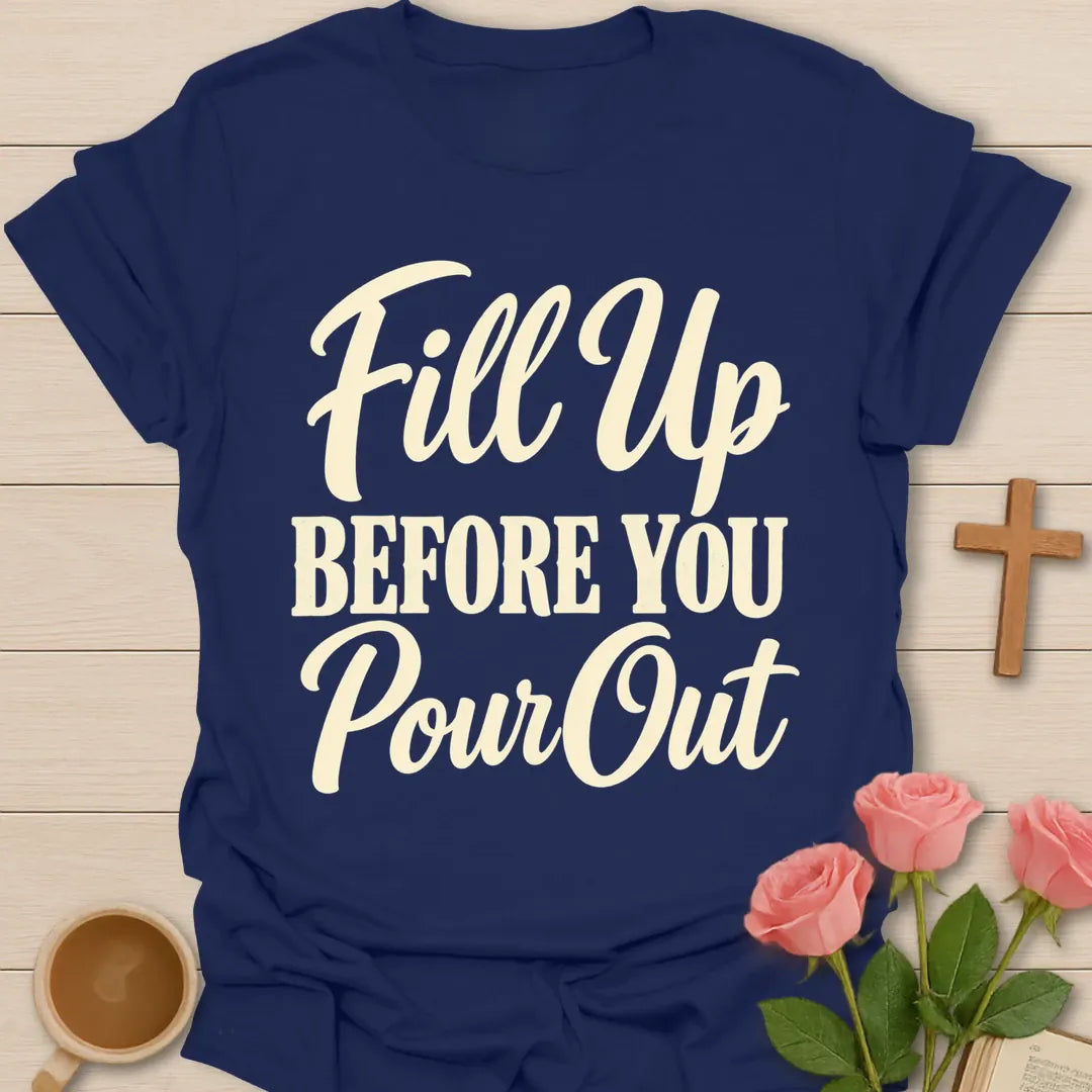 Pour Out t-shirt with teapot pouring lettering and faith-inspired design - Navy