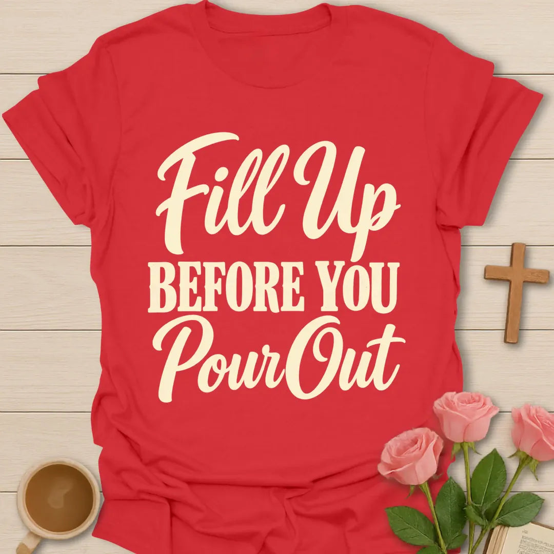 Pour Out t-shirt with teapot pouring lettering and faith-inspired design - Red