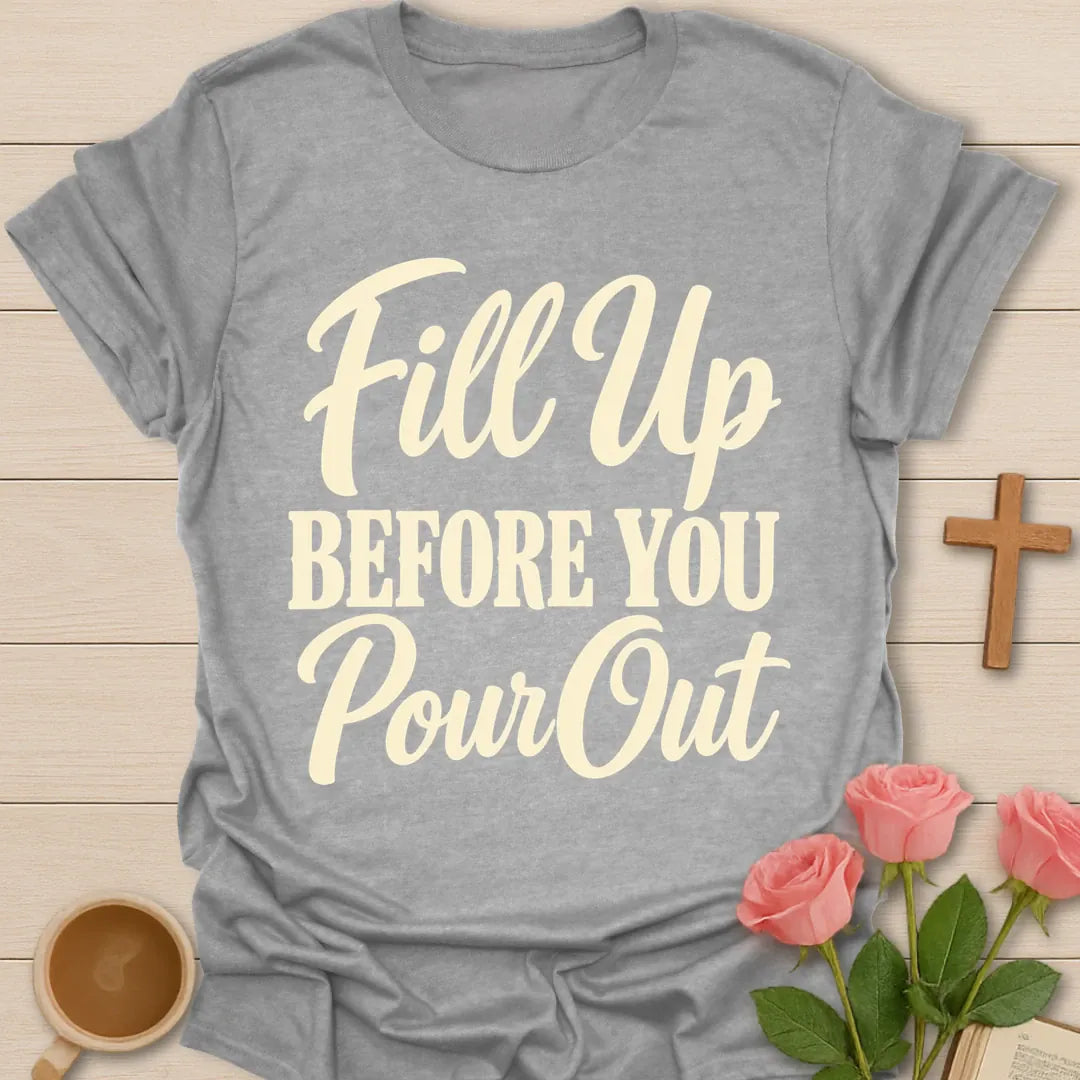 Pour Out t-shirt with teapot pouring lettering and faith-inspired design - Sport Grey