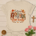 Praise God Drink Tea Christian t-shirt with joyful lettering and faith-inspired design. - Sand