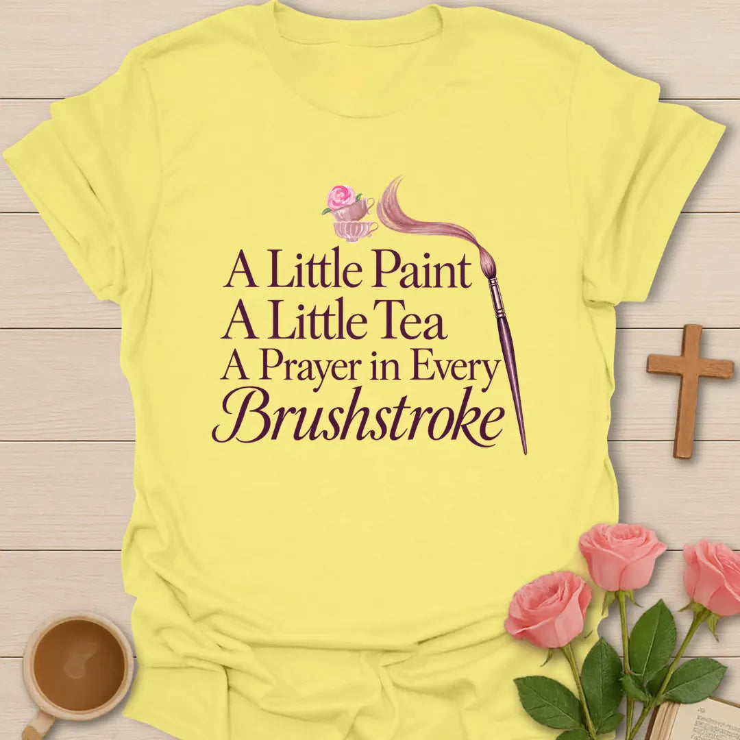 Prayer In Brushstroke Christian tea shirt with faith-inspired lettering design - Cornsilk